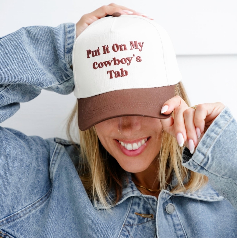 Stylish Trucker Hat Put It On My Cowboy's Tab' embroidery Brown
